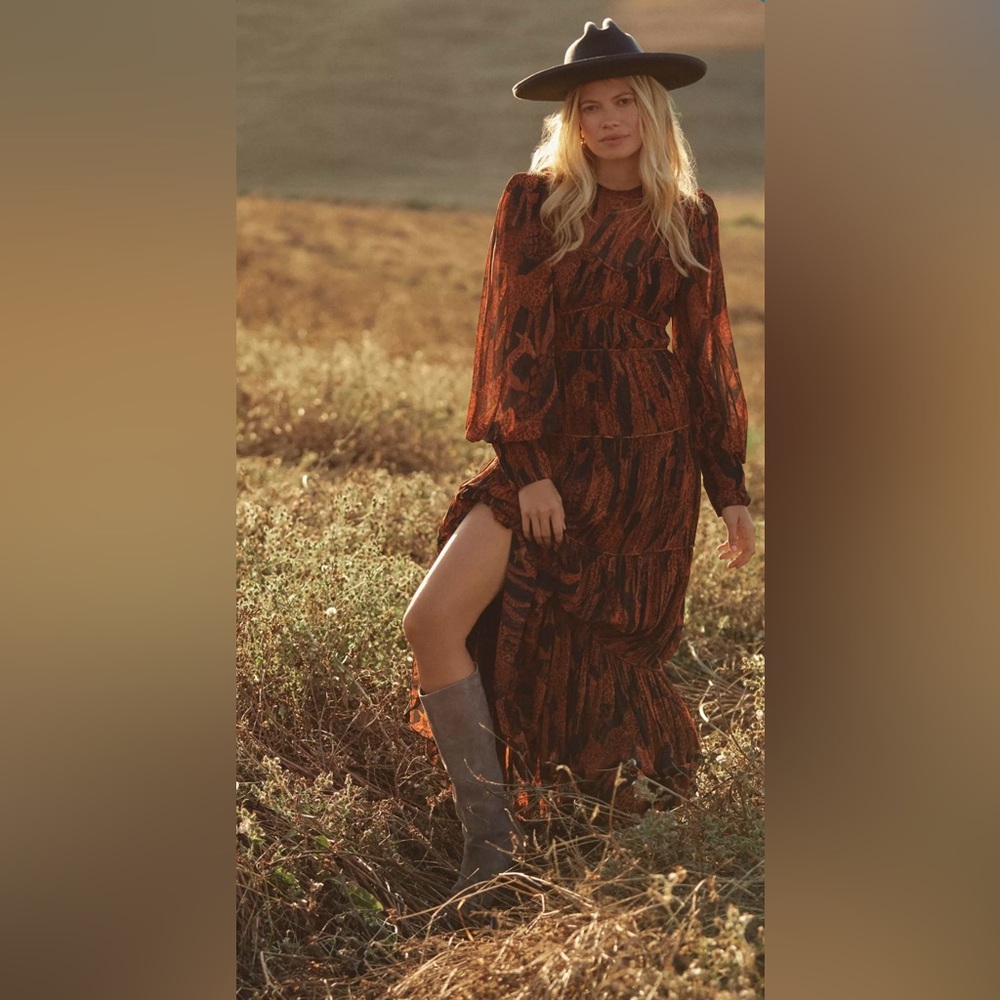 Farm Rio Sheer Tiered Maxi Dress NWT – Long Sleeve Boho Prairie Print Size S
